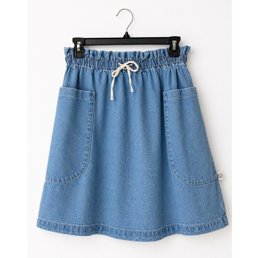 Wynken Tatto Denim Skirt Girls 12 Blue Paperbag Drawstring Waist Cotton Preppy